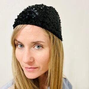 Vintage Black Sequin Threaded Elastic Cap